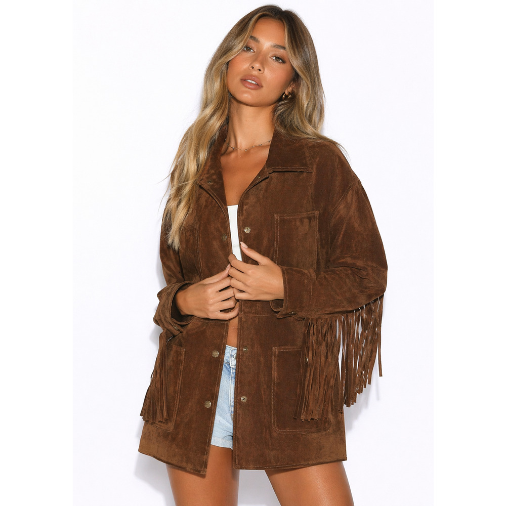Levi's Women's 4-pocket Suede Chore Coat With Fringe Trims
